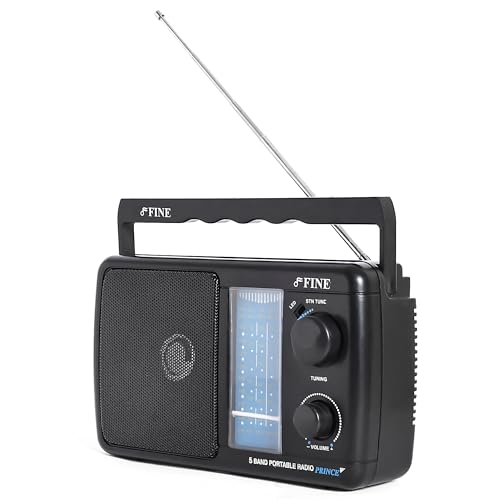 Image of FINE Portable 5 Band Radio with Telescopic Antenna, MW, SW, FM Bands, in-Built Speaker, Volume Control, and Carry Handle - Perfect for Home, and Outdoor Use