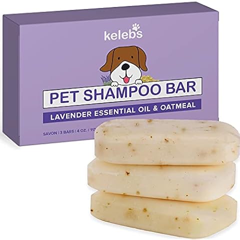 KELEBS Flea Natural Dog Shampoo Bar For Itchy Skin Antibacterial, Antifungal W/Lavender Oil Calming, Sensitive Skin Coat & Skin Soother Smelly Dogs With Oatmeal, Organic Ing. Zero Plastic 3X4OZ Cover