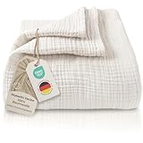 LAYNENBURG Premium Musselin Tagesdecke 220x240 cm XXL - 100prozent Baumwolle - extraweiche Baumwolldecke als Kuscheldecke, Bett-Überwurf, Sofa-Überwurf, Couch-Überwurf - warme Sofa-Decke (Creme)
