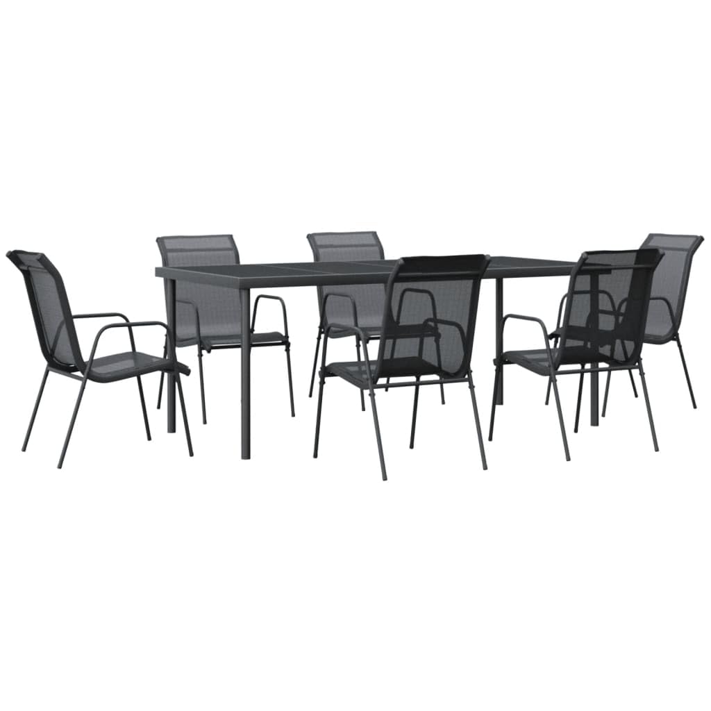 vidaXL Garten Essgruppe 7-TLG., Gartenmöbel Set Tisch 6 Stühle, Sitzgruppe für Garten Terrasse, Gartengarnitur Gartenset, Schwarz Stahl Textilene