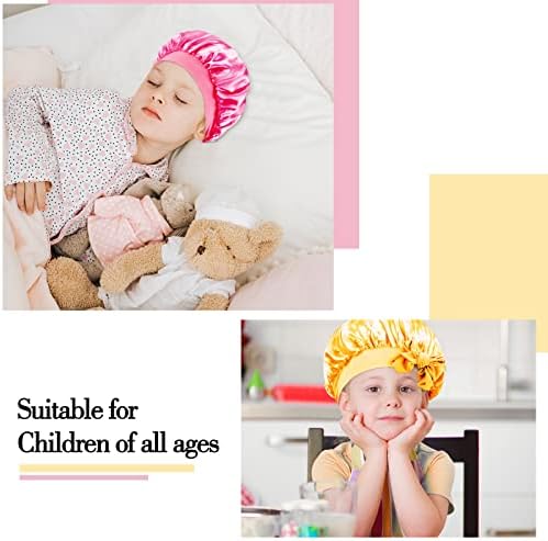 Arqumi Silk Satin Bonnet for Kids, 2Pcs Soft Baby Bonnet Sleeping Cap with Elastic Strap, Adjustable Night Cap Hair Bonnet for Toddler Child Teens