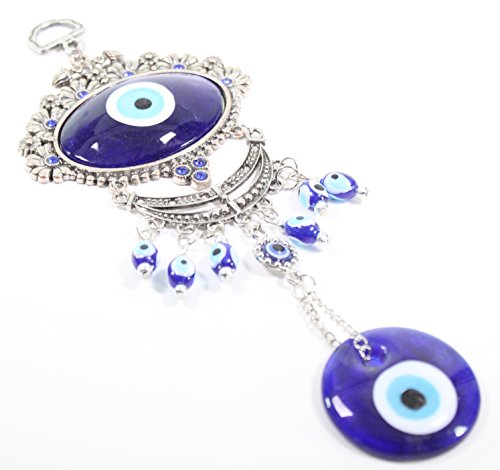 Turkish Blue Evil Eye Large Oval Eye with Flowers Amulet