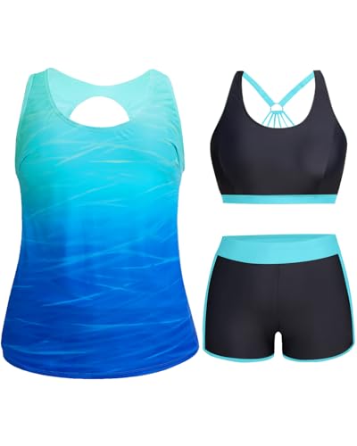 Image of Holipick Women Plus Size Swimsuits - Athletic 3 Piece Tankini with Shorts
