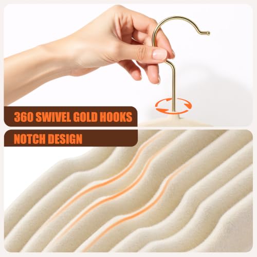 Flottian-60-Pack-Beige-Velvet-Hangers-Non-SlipFelt-Hangers-with-Gold-Hook-Clothes-Hangers-Velvet-for-Closet-OrganizerHeavy-DutySpace-SavingSlim-Suit-Hanger-for-CoatsOutfitShirtsSuitsect