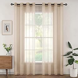 Visillo Beige Woaboy Cortinas Salon Modernas 2 Piezas 140x245cm Cortinas para Ventana Dormitorio Visillos Translúcida Poliéster con Anillas Beige