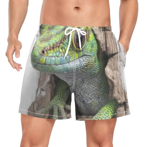 Traje de baño corto para hombre bañador verde reptil 3D de secado rápido