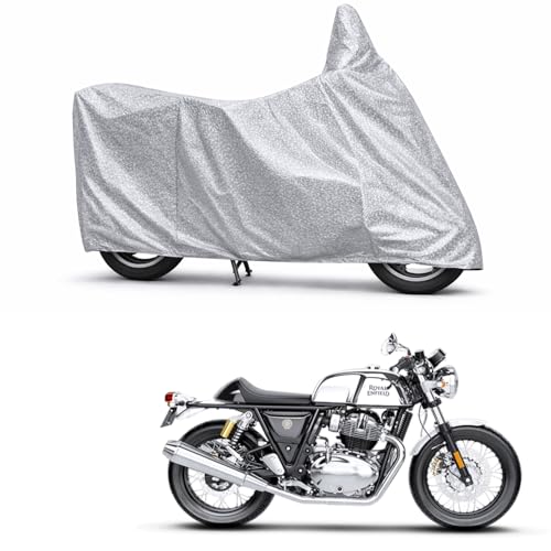 Image of 100% Waterproof Two Wheeler Body Cover Multi Layered Fabric Designed for Royal Enfield Continental 650 | Belt Buckle Lock | Silver Mag