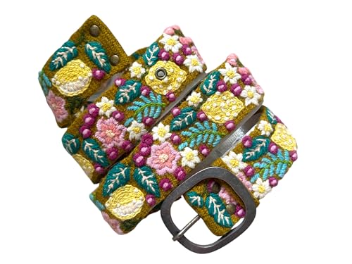 Peruvian Embroidered Flower Wool Belt, Hand Embroidered, Fair Trade - 