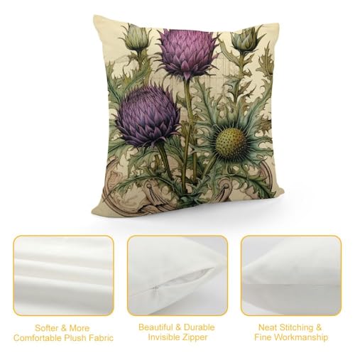 Pikweek Throw Pillows Cover Green Curl Scottish Thistle Flower Round Leaf Nature Purple Scotland Heraldic Pattern British Celtic Cushion Case For Fall Home Decor 18X18In thumb #3