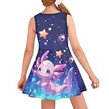 ZPINXIGN Girls Summer Dress Size 7-8 Cute Axolotl Dress for Girls Sleeveless A-Line Swing Sundress Cute Clothes for School Party
