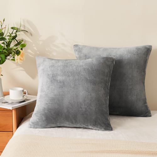 Image of BEDELITE Velvet Pillow Covers with Zipper, Gray, 18x18 Inches, 2 Pack | Super Soft, Cozy Luxury Feel, Square Decorative Pillow Covers, for Bedroom Sofa Couch, All-Season Comfort, Easy Care