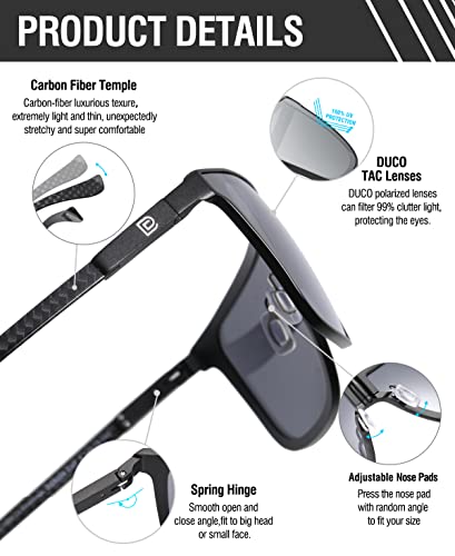 Image of DUCO Trendy Square Sunglasses for Men Women Flat Top Shield Shades Oversized Carbon Fiber Polarized Sun Glasses DC8209