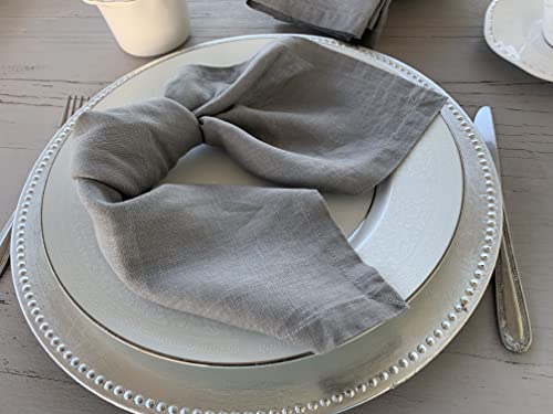 Linen Napkins –100% French Flax – Stonewashed Pure Linen Cloth Napkins - Size 18 Inch X 18 Inch – Set Of 4 (Mid Gray) #TOP1