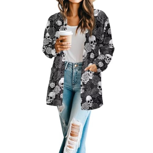 Image of Forchrinse Red Ladybug Cardigan for Women Causal Long Sleeve Open Front Cardigans Sweater Fashion 2024 Fall Coat with Pockets