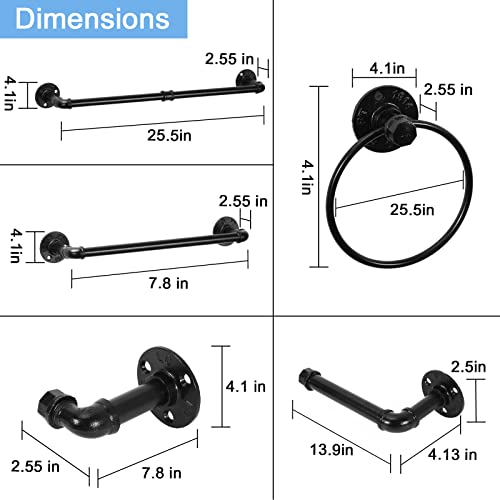Heomu 13 Pieces Industrial Pipe Towel Rack Towel Ring, Matte Hand Towel Bar Bathroom Hardware Set With Paper Holder Towel Hooks For Kitchen Bathroom Wall Mounted, Black #TOP1