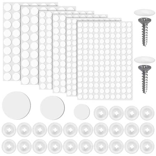 680pcs Self-Adhesive Screw Hole Stickers & Screw Covers Caps, 0.47in 0.59in 0.83in Dust-Proof White Furniture Screw Cover Stickers Self Tapping Screw Covers for Wood Screws Furniture