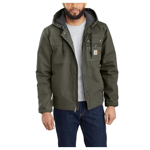 Carhartt Men's Relaxed Fit Washed Duck Sherpa-Lined Utility Jacket, Moss, Large