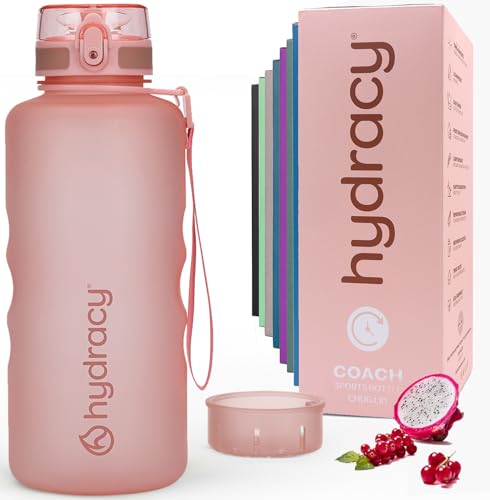 Image of Hydracy Water Bottle with Time Marker -Large Half Gallon 64oz BPA Free Bottle & No Sweat Sleeve -Leak Proof Gym Bottle with Fruit Infuser Strainer & Times to Drink -Ideal Gift for Sports & Outdoors