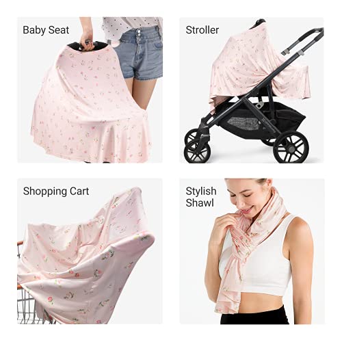 Nursing Cover For Breastfeeding, Momcozy Carseat Canopy Privacy Breastfeeding Cover Nursing Poncho, Baby Car Seat Cover Ultra Soft Floral Scarf, Stroller Cover For Baby And Mom, Pink #TOP2