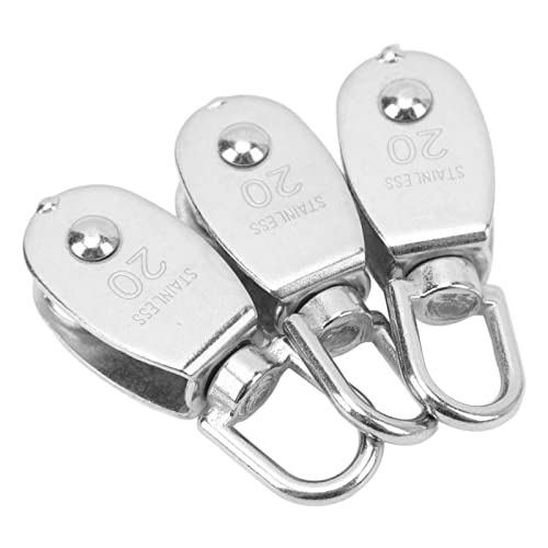 3PCS Single Pulley Block Stainless Steel 360° Rotating M20 Hanging Wire Towing Wheel for Crane