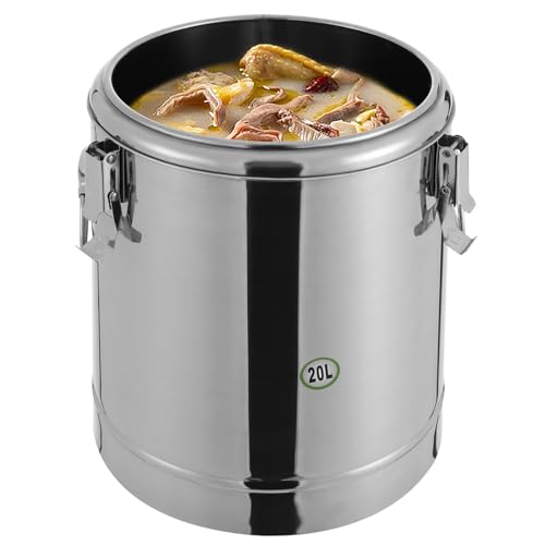 Brride Cubo aislado de acero inoxidable de 20 litros, recipiente térmico, recipiente para sopa con tapa y asas, para comedores escolares, hoteles, restaurantes, interior de acero inoxidable 304 (20 L)