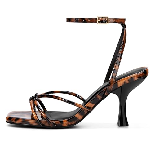 Image of PARTY Women's Square Open Toe Strappy Heeled Sandals 3 inch Stiletto Kitten Heel with Ankle Buckle Strap, Comfortable Slingback Summer Dress Shoes