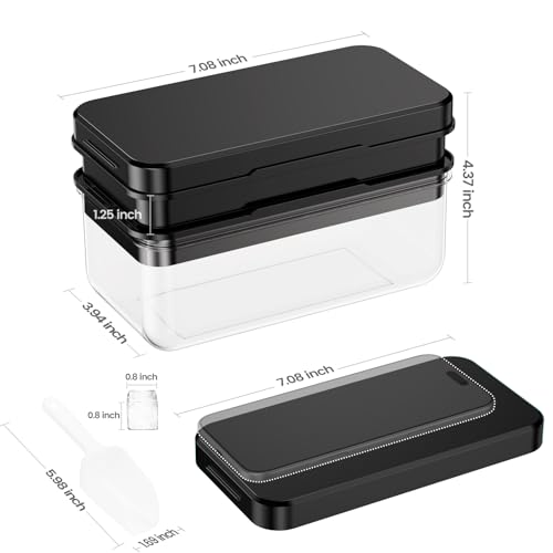 Ice Cube Tray with Lid and Bin, PHINOX 56 pcs Ice Trays for Freezer, Ice Cube Trays for Freezer with 2 trays, Container, Lid & Ice Scoop, BPA Free, Black