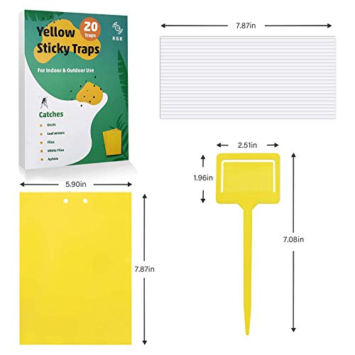 Kgk Sticky Traps - 20 Pack, Dual-Sided Yellow Sticky Traps For Fungus Gnats, Aphids, And Other Flying Plant Insects - 6X8 Inches (Twist Ties And Holders Included) #TOP2