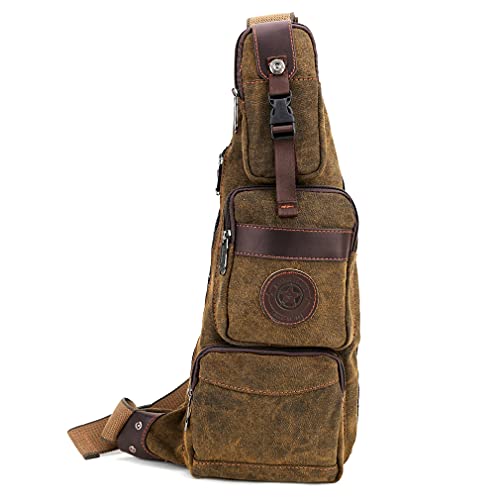 Hebetag Mochila tiracolo de couro para homens e mulheres, viagens, acampamento ao ar livre, #39brown (lona), 32cm(W)x9cm(D)x52cm(H)(12.59'x3.54'x20.47');, Durável, vintage