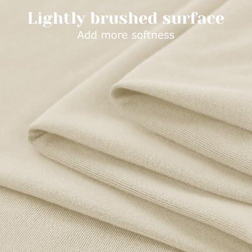 BYSURE Jersey Knit King Size Sheets Set 6 Pieces, Stretch Super Soft and Wrinkle-Free Bed Sheets, Spandex Blend with 18-inch Deep Pocket, Cream by BYSURE - Used condition - Image 6