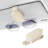 JUSTTOP 1Pack Sunglass Holder for Car, Magnetic Leather Buckle Sun Visor Sunglass Clip, Ticket Card Clip Sunglasses Mount, Car Interior Accessories for Men and Women (Beige)