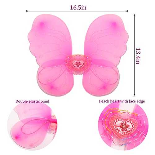 Andthere 4 Pcs Princess Fairy Costume For Girls Kids Costumes Set With Butterfly Wings, Tutu Skirt, Fairy Wand And Headband For Halloween Cosplay Pink #TOP1