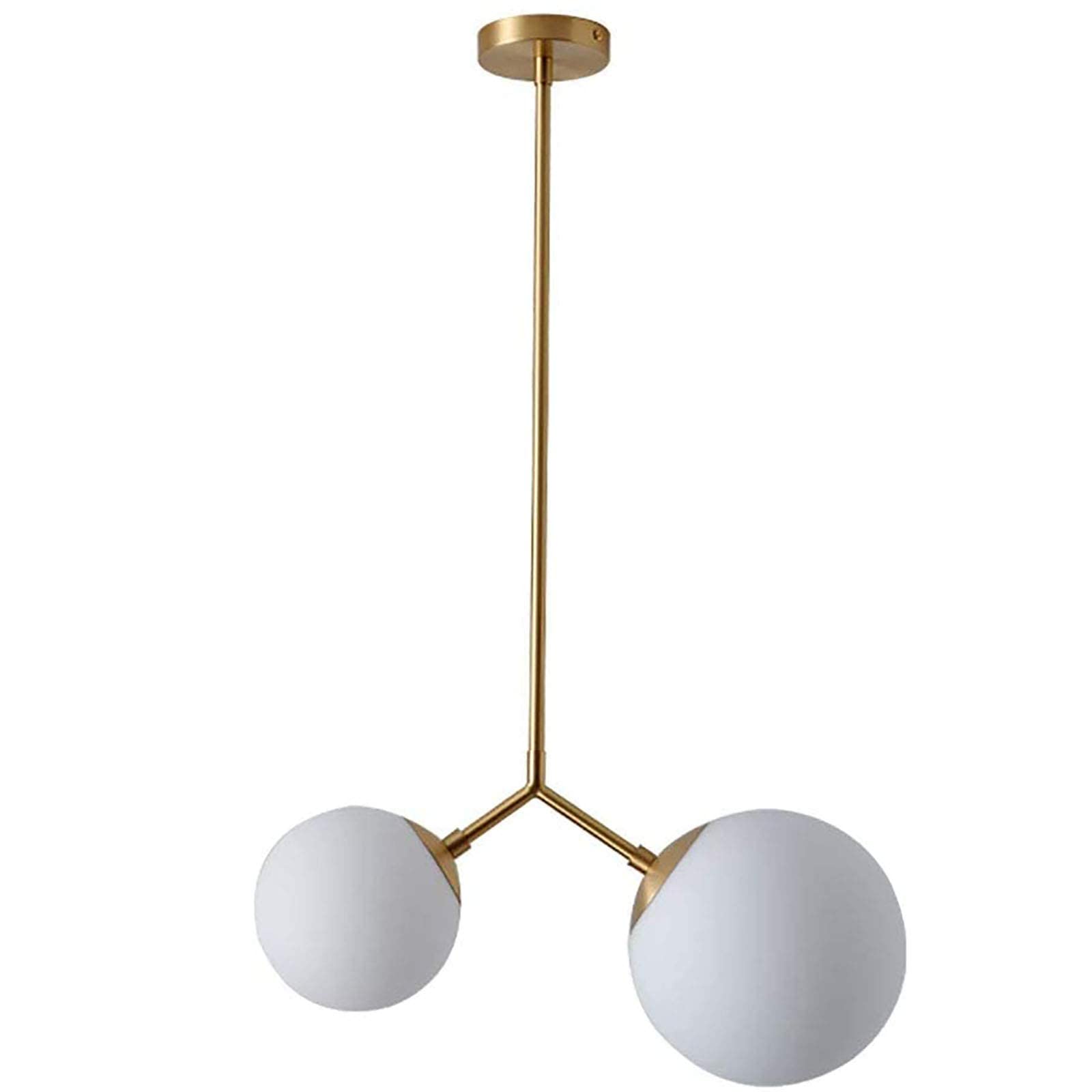 Plafonnier moderne boule de verre et laiton à deux têtes pour chambre
