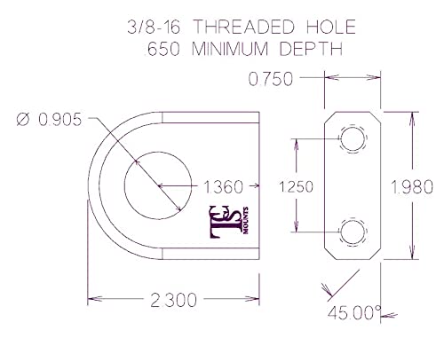 Tcs Mounts Bolt On, D-Ring Shackle Mount, .750" Thick, .905" Dia For 3/4" Shackle - 7/8" Pin, With Backer Plate For Mounting Strength. For Bumper, Tractor Bucket, Atv, Utv, Trailer. Set Of 2. Jz905B #TOP5