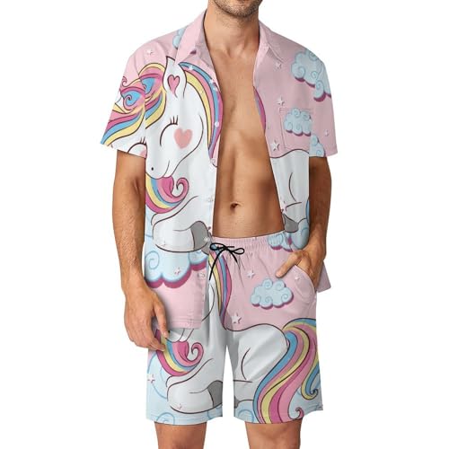 Ensemble Chemise Short Hommes Licorne Rose fluide et respirant en taille S
