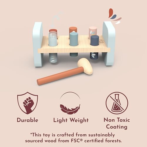 Image of Speedy Monkey Tap Tap Hammer Bench - Colorful Wooden Toy for Kids 1-3 Year Up, Develops Hand-Eye Coordination, Hammer Pegs Through Holes, Reversible Fun, Non-Toxic Paint , Engaging Educational Toy | colorful reversible pegs, hammering & pounding toys, montessori toys, toddler boy toys, hand-eye coordination, fine motor