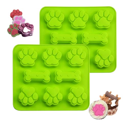 Dwwffer Paquete de 2 moldes de silicona con forma de pata de perro y hueso 2 en 1, moldes de silicona antiadherentes de grado alimenticio para golosinas caseras y gatos, patas de animales, hielo,