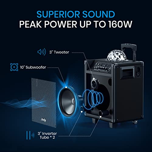 Moukey Karaoke Machine, 10'' Big Subwoofer, Portable Bluetooth Speaker With 2 Wireless Microphones, 2 Disco Lights, Tablet Holder & Echo/Treble/Bass Adjustment, Supports Tws/Rec/Aux In/Mp3/Usb/Tf/Fm #TOP1