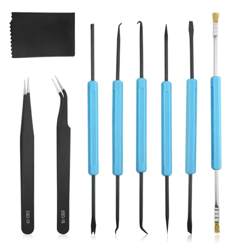 Bigstone Professional Welding Auxiliary Tool Double Sided Solder Assist Aid Repair Tool kit with 2 Precision Tweezers Soldering Iron Accessories for Electronic Soldering and Desoldering (9 Pack)