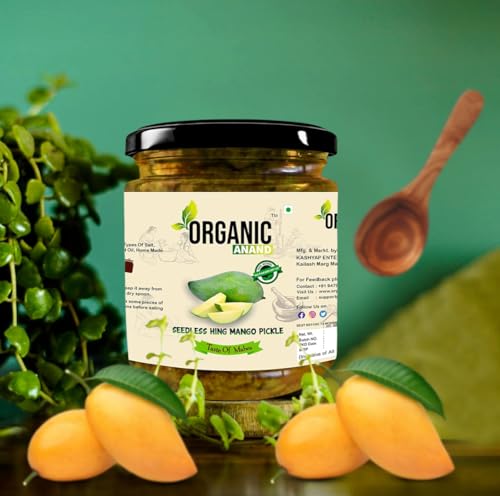 Image of Anand Organic Homemade Seedless Hing Mango Pickles 500gram Oil-Free Traditional Khatta Aam ka Achar, No Preservative