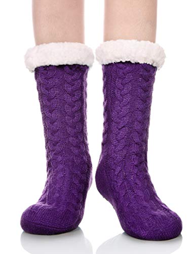 DYW Women Winter Thick Slipper Socks with Grippers Non Slip Warm Fleece Lining Fluffy Fuzzy Socks Christmas Gifts