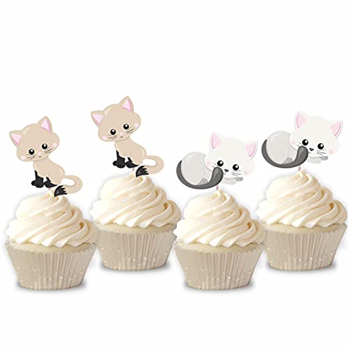 Mirabuy 48 Pcs Cute Cat Kitten Cupcake Toppers Picks For Pet Themed Party, Birthday Party #TOP2