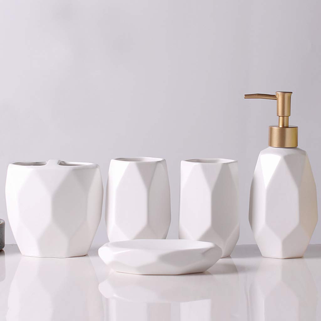 HYLR Lujosas cerámicas Mordern Juego de Accesorios de baño 5 Piezas Suministros de baño Juegos de Porta cepillos de Dientes Taza Taza de Enjuague dispensador de jabón Decoración de baño