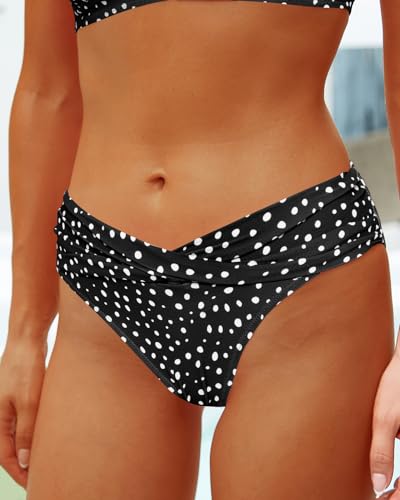 Image of Yonique Women Two Piece Bathing Suits Push Up Bikini Set Halter Swimsuit Vintage Swimwear Black Polka Dot L
