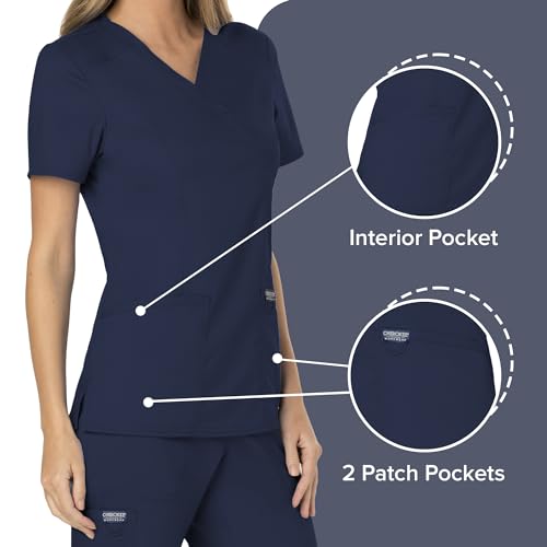 Cherokee Scrubs Top for Women Mock Wrap with 3 Pockets, Soft, 2-Way Stretch & Durable Fabric - WW6103