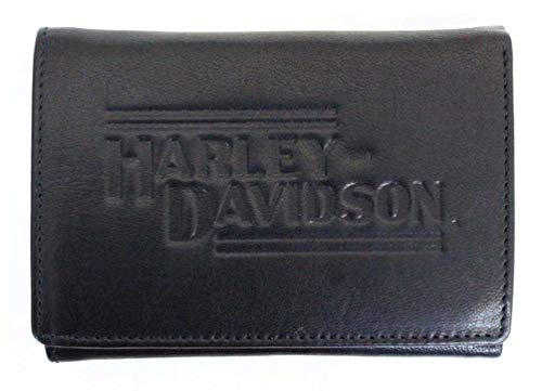 Harley-Davidson Mens Currency & Coin Leather Tri-Fold Wallet IM2140L-BLACK
