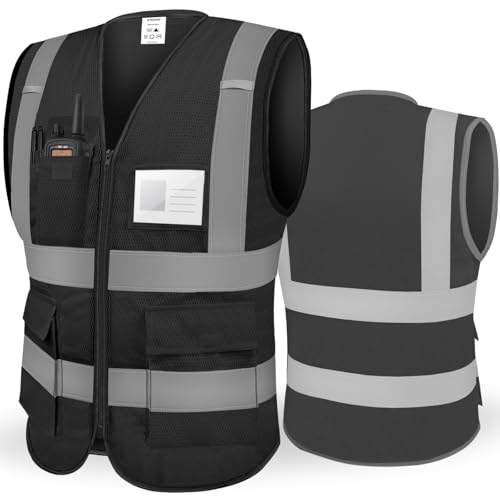 TICONN Reflective Safety Vest High Visibility Class II Mesh Vest for Women & Men Meets ANSI Standards Large Black 1