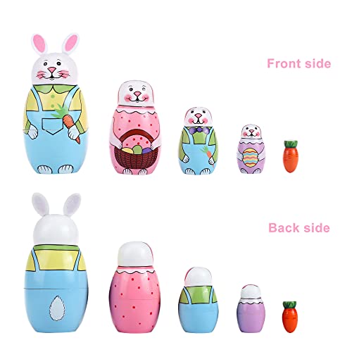 Yoption 5Pcs Russian Matryoshka Dolls Handmade Wooden Rabbit Bunny Nesting Dolls Set For Kids Christmas Easter Birthday Toy Gift Home Decoration (Rabbit) #TOP2