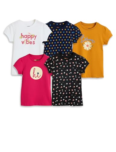 Image of Amazon Brand - Symbol Girls 100% Cotton Graphic Printed Half Sleeves T-Shirt | Age 2-14 Years (Combo Pack of 3 and 5)