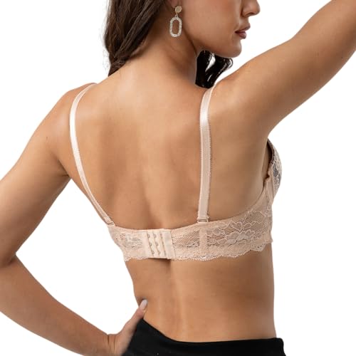 Image of YooMee Push Up Bra for Women,Lace Bras with Underwire Cups,Comfort Padded T-Shirt Bra Add One Cup